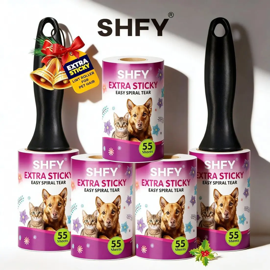 Pet Hair Removal Roller, 4 Rolls + 1 Handle / 8 Rolls + 1 Handle, Ideal for Sofa, Clothes, Furniture, Carpet, Removes Dog & Cat Fur, Deshedding Tool, Fur Remover