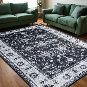 Washable Faux Wool Throw Rugs For Living Room, 0.3 In Non Slip Low Pile Vintage Boho Carpet For Ding Room, Home Office, Bedroom, Kids Room, Bedside, Black/White, Red, Grey/purple, Khaki, 4x6, 5x7, 6x9, 8x10, 9x12 Feet
