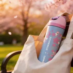 Owala 24oz Cherry Blossom Sakura Stainless Steel Insulated Tumbler - Leak-Proof Travel Water Bottle with Straw, Aesthetic Spring Floral Design Kitchenware Drinkware Vacuum Flask