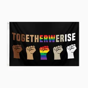 Together We Rise Flag - Multicolor Banner Featuring Clenched Hands for LGBTQ+ Pride and Unity