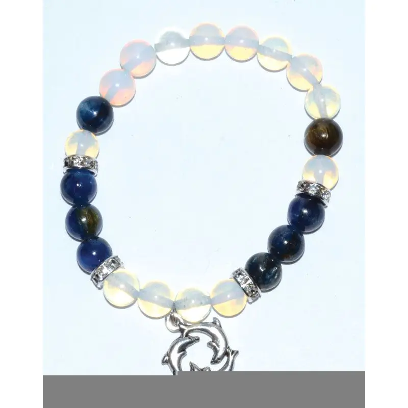 Opalite Kyanite 8mm Bracelet — Stretch Beaded with Dolphin Charm