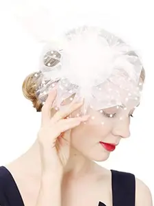 1pc Vintage Net Headpiece Wedding Hair Clip Bride Feather Accessory Horse Race Party Hat, Elegant Bridal Dance Accessories