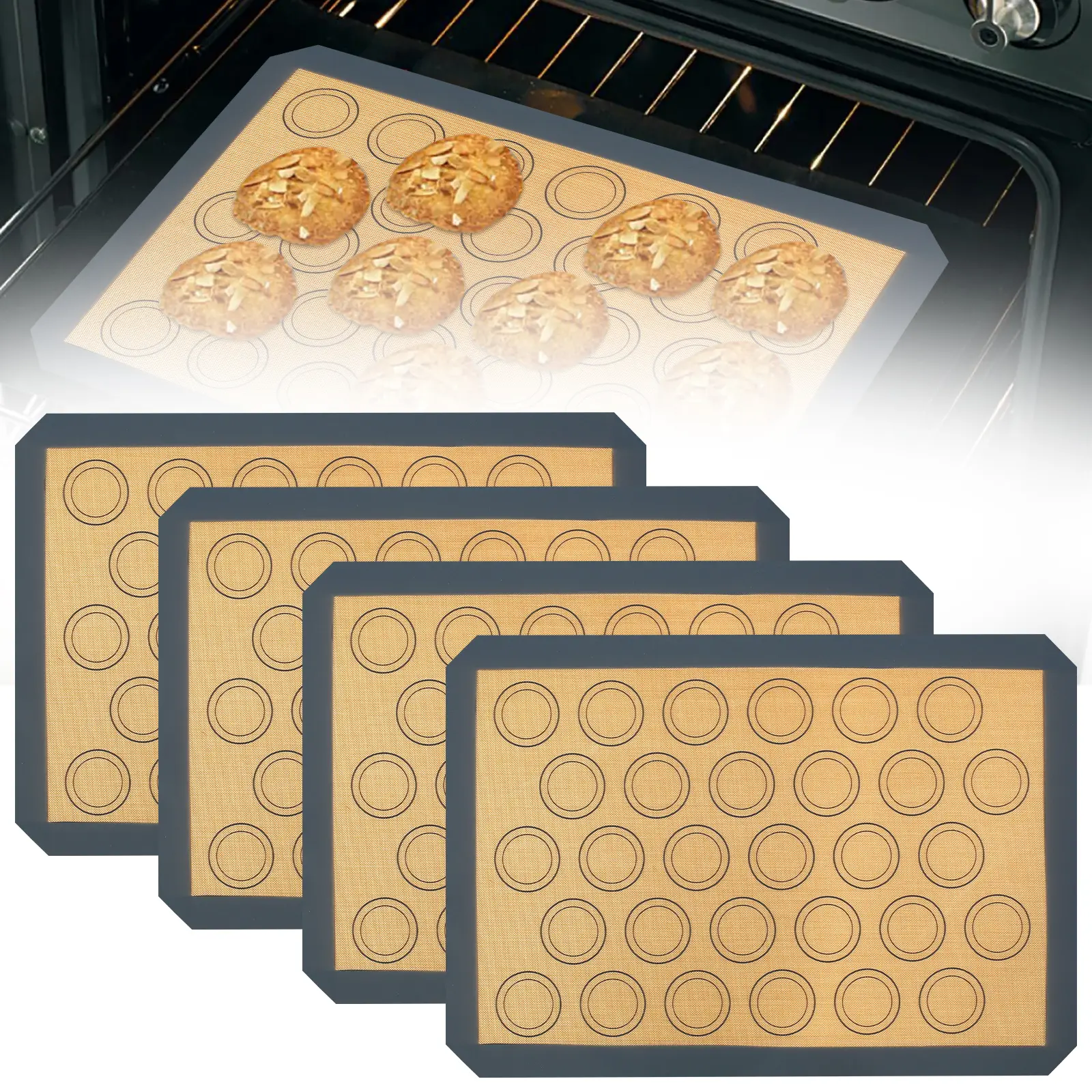 4Pcs Oversized Non-Stick Silicone Macaron Baking Mats - 16.6x11.6inch Reusable Heat-Resistant Bakeware, Multi-Purpose Oven Liner for Cookies