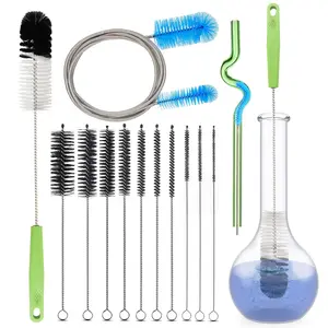 Set of 12 Tube Pipe Cleaners Kit - for Cleaning Narrow Neck Bottle, Curved Glass Tube, Hard-to-Reach Crevices,17” Long Handle Brush,8.2” Multi-Diameters Brushes,35” Flexible Dual-Head Cleaner