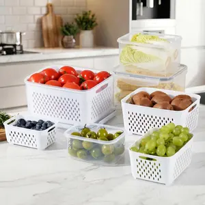 UFORU 4 Pack Fridge Organizers and Storage - Stackable Fruit Storage Containers for Fridge with Removable Colander, BPA-Free Food Storage Container for Salad Berry Lettuce Vegetables Meat Keeper Fresh