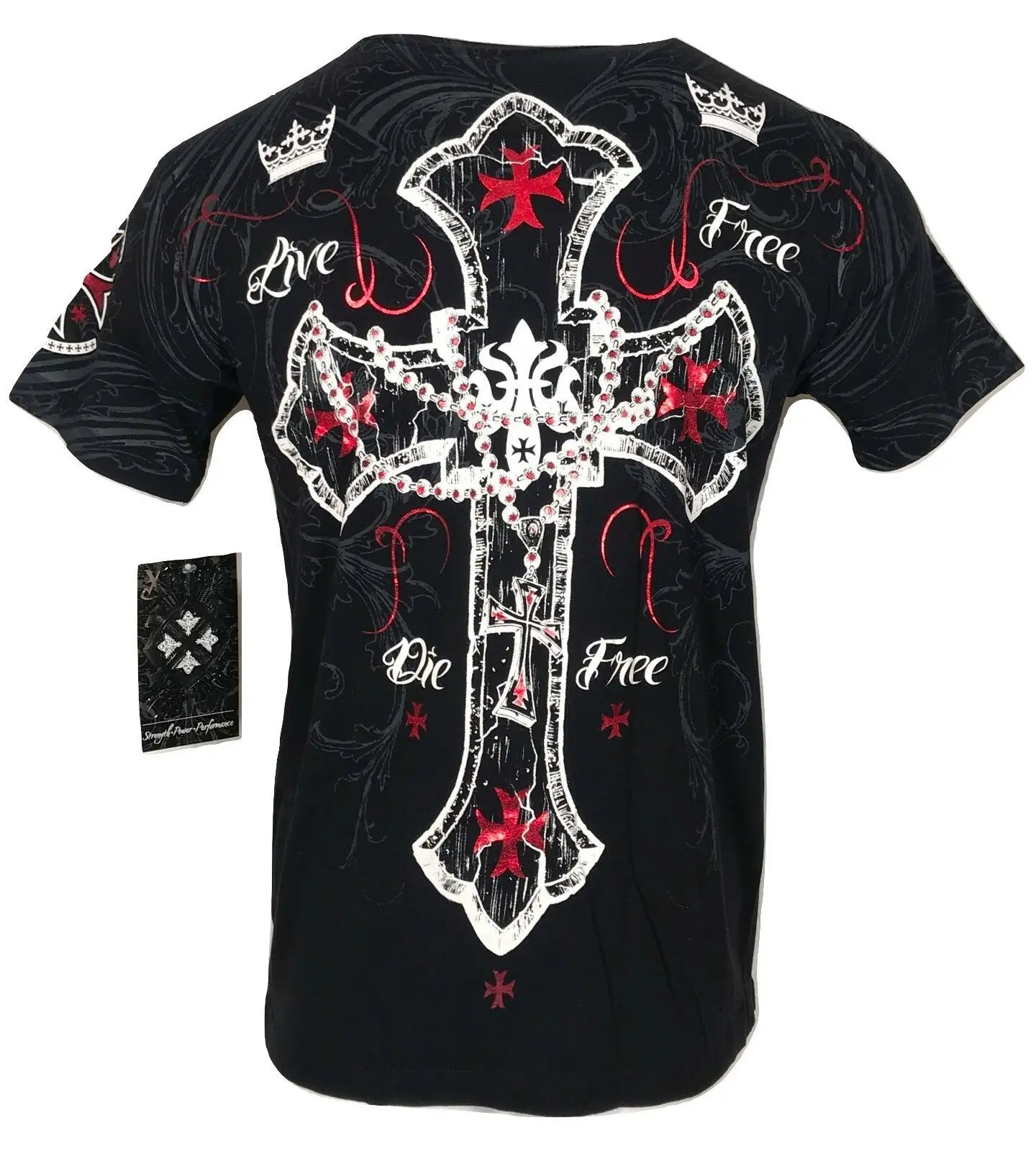 Xtreme Couture Glorious Men's Biker Crew Neck T-Shirt - 100% Cotton Fitted Streetwear Top with Front and Back Tattoo Prints, Menswear Tops