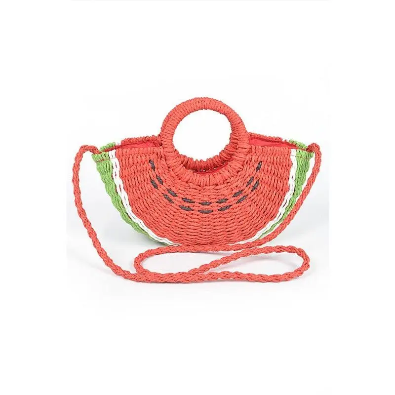 Watermelon Basket Straw Top Handle Clutch - Cute Summer Straw Bag with Watermelon Pattern for Women