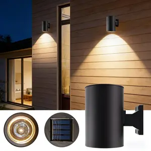 Outdoor Solar Deck Light, Modern Cylindrical LED Patio Lamp, Solar Powered, Warm, Solar Outside Lights, for Railings, Porches, Steps, Garden, Pillars, Solar Post Lights