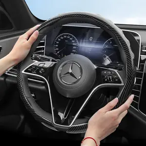 For Mercedes-Benz Steering Wheel Cover Premium Carbon Fiber Texture Integrated Snap Type Wavy Sports Design Scratch Resistant and Durable All Seasons Steering Wheel Protective Case For GLC/GLE/C-Class/CLE/A-Class/CLA/GLA/GLB/E-Class/S-Class/Maybach