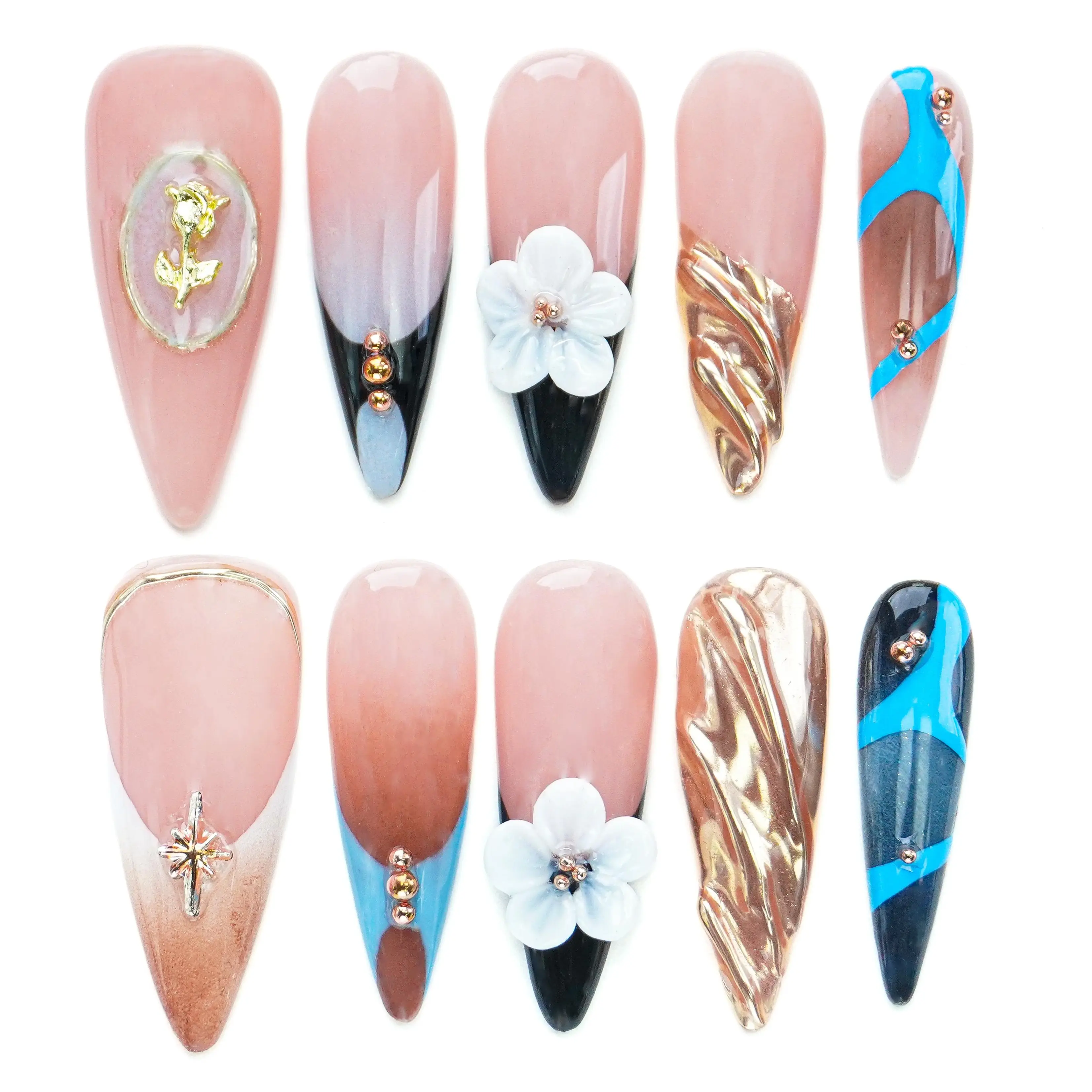 Handmade Coffin Stiletto Nail  3D Reusable Handmade Press-On Nails - Acrylic Square Shape, Natural Finish, Durable & Stylish for Salon-Perfect Look click  nails pink glitter