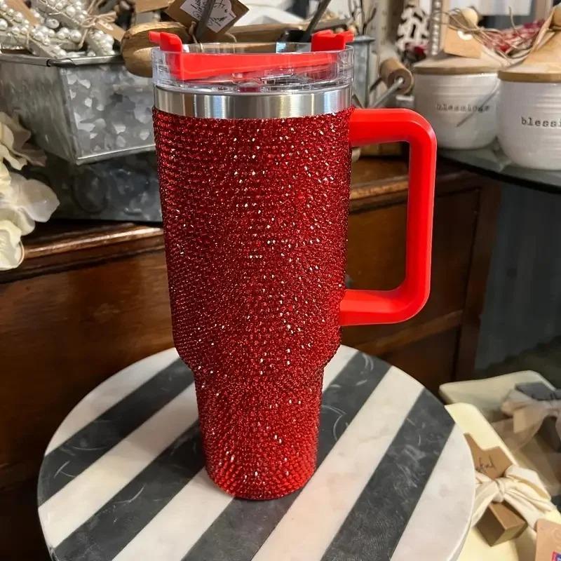 Car Stuff 40oz Shiny Diamond Stainless Steel Insulated Tumbler with Handle | Car Travel Mug | Keeps Hot & Cold