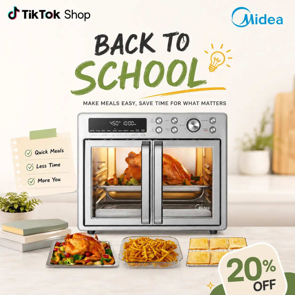 [2026 Kitchen Hack] Midea Flexify French Door Air Fryer Toaster Oven Combo 26.4 QT, Extra Large Countertop Air Fryer Oven 10-in-1 Combo 25% Faster Cooking & 90% Less Oil, Elegant Design Convection Fan, Gift of the Season