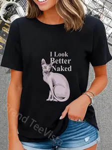 100% Cotton Sphynx Naked Funny Cat T-Shirt Kitten Gift T-Shirt for Men Women