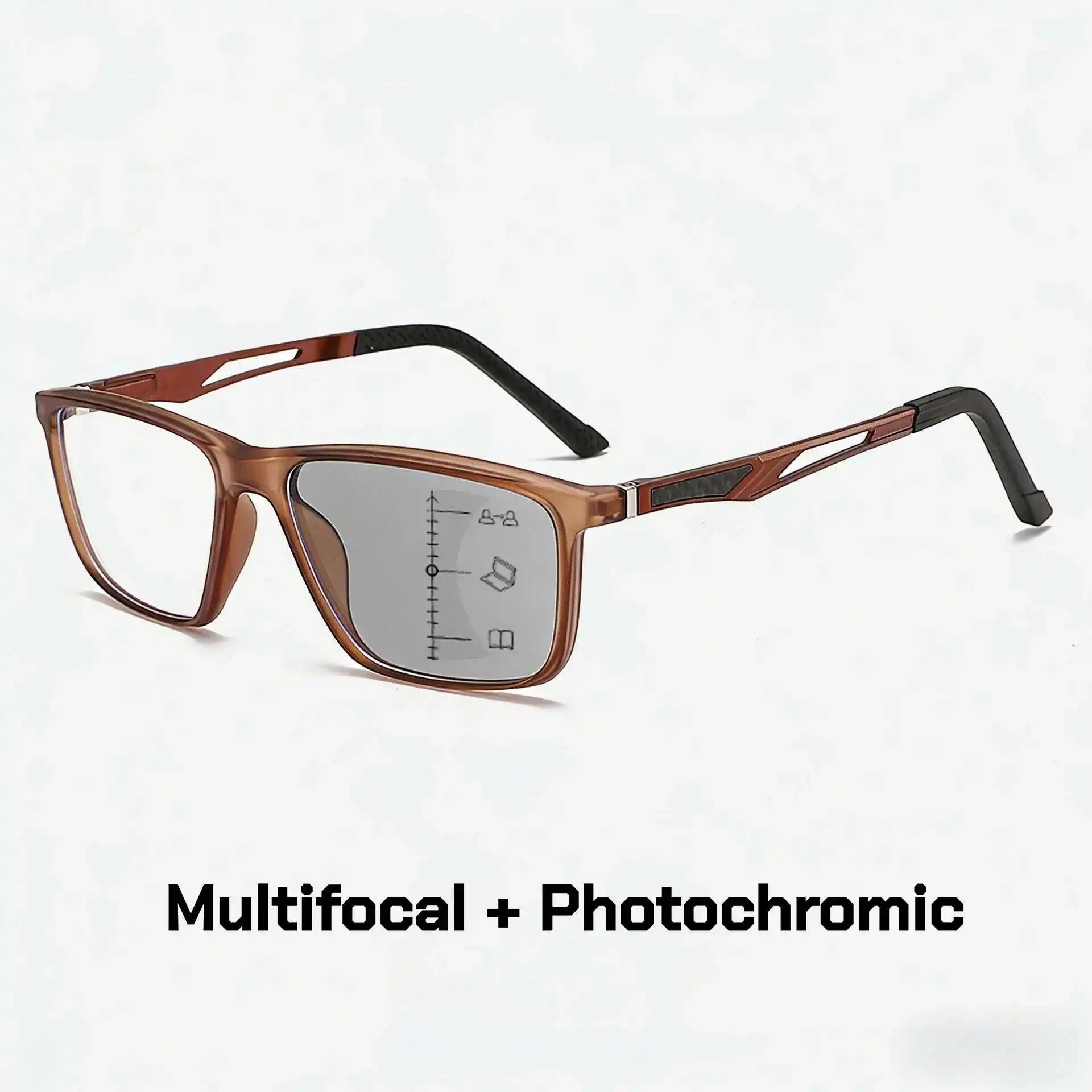 Ultra-Lightweight TR90 Multifocal Photochromic Presbyopia Glasses Stylish Square Frame Unisex Near and Far Vision Reader Eyewear