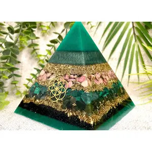 TAURUS - Astrology Edition - Orgonite Pyramid - EMF Protector - Rhodonite, Malachite, Green Jade and Brass Metals