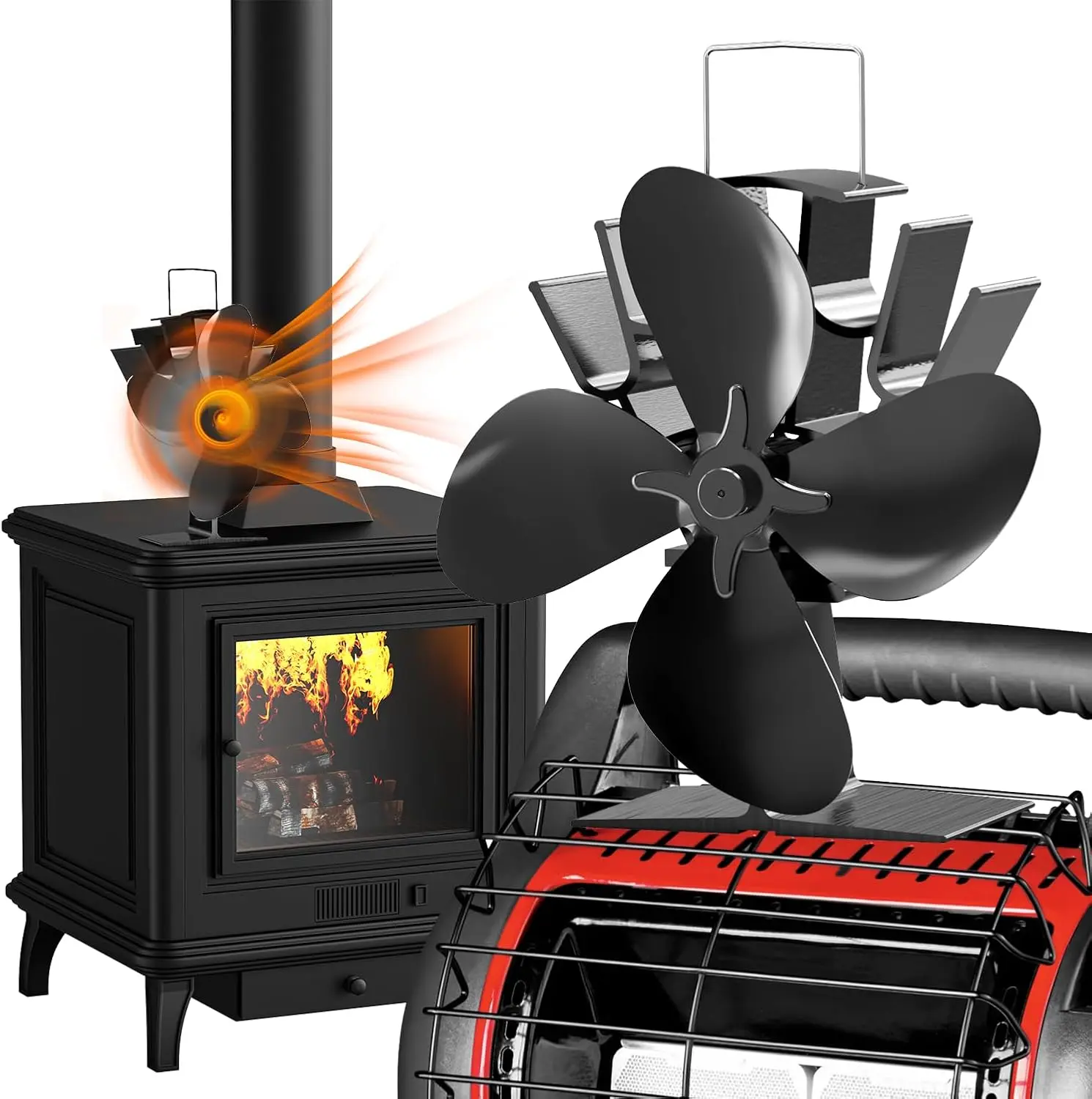 Large Heat Powered 4-Blade Wood Stove Fan, Ultra Quiet Energy Efficient Fireplace Fan for Wood Burning Stoves, Eco-Friendly Heat Distribution