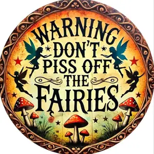 Vintage Fairy Mushroom Letter Pattern Warning Sign, 1 Piece Wooden Wall Art Decoration, Wall Hanging Sign, Suitable for Home, Office Or As A Gift
