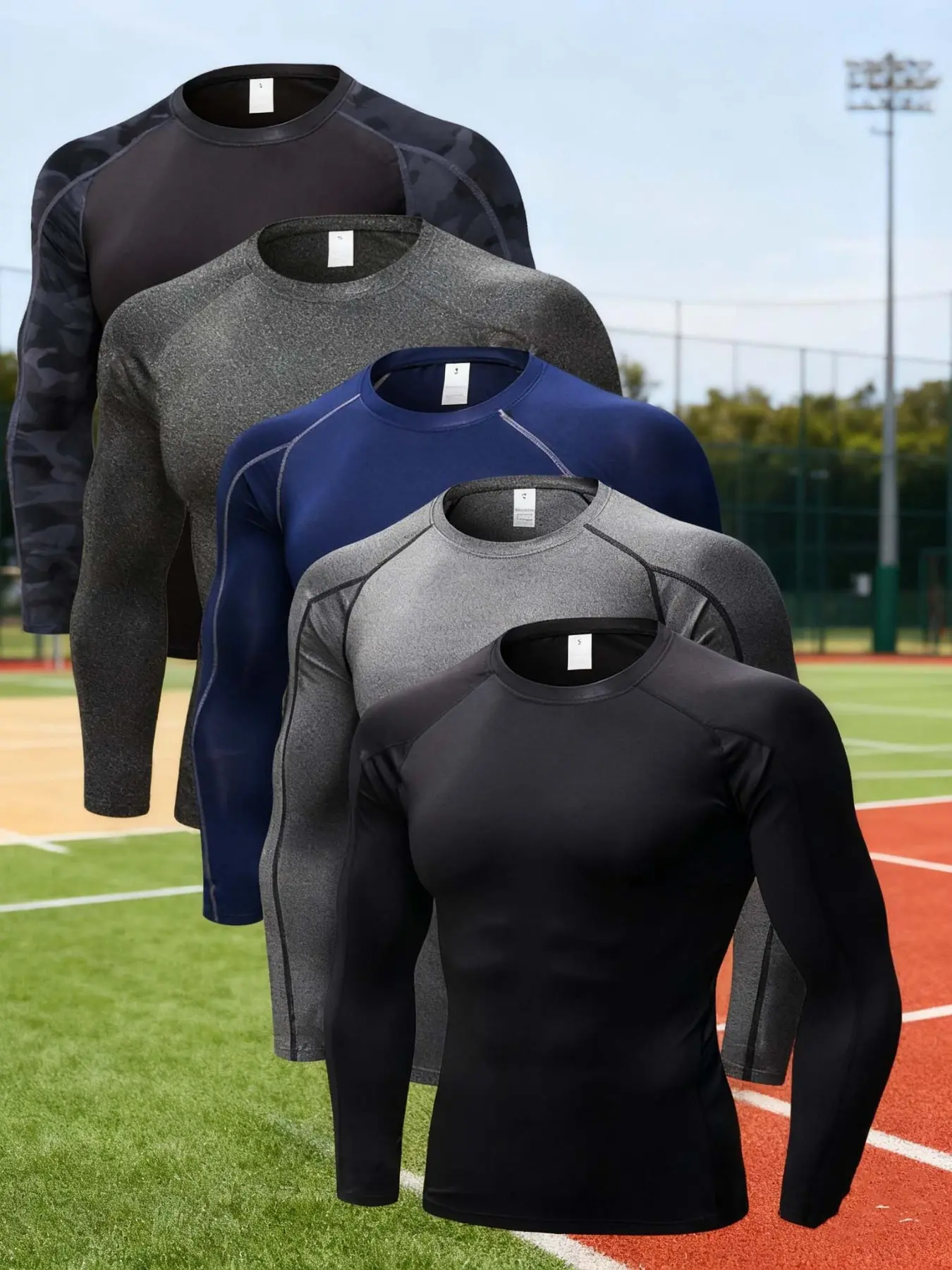 Men's Solid Compression Shirt, Long Sleeve Compression Tee, Tummy Control Shaper, Men's Shapewear Top for Daily Wear