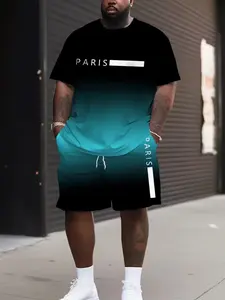 Men's Plus Size Casual Sportswear Set, Short Sleeve T-Shirt & Shorts 2-Piece, Breathable Loose Fit Quick-Dry Summer Fitness Outdoor Clothing