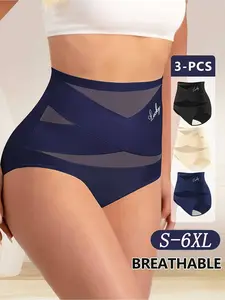 S-6XL large size underwear 1/2/3/4/5/6/7 PCS women's Shapewear high waist shaping pants cross abdomen underwear comfortable breathable, hip lifting waist shaping sexy, mesh splicing