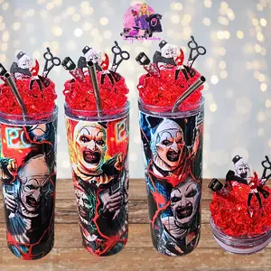 20 Oz Stainless Steel Horror Clown Faux Light Up Iced Tumbler With Removable Magnetic Lid