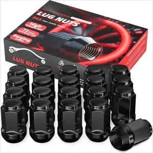 M12x1.5 Lug Nuts - 20PCS Black 12mmx1.5 Closed End Bulge Acorn Lug Nut Set, 12x1.5 Wheel Lug Nuts, Cone Seat, 19mm Hex, Replacement for Chevy Ford Honda Acura Aftermarket Wheels