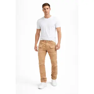 Shadow Denim Men’s Camel Distressed Stacked Cargo Jeans