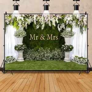 Arch Floral Wedding Backdrop Romantic Curtain Style Polyester Fabric Photography Background Wrinkle Resistant HD Print Proposal Ceremony Decor Photo Booth
