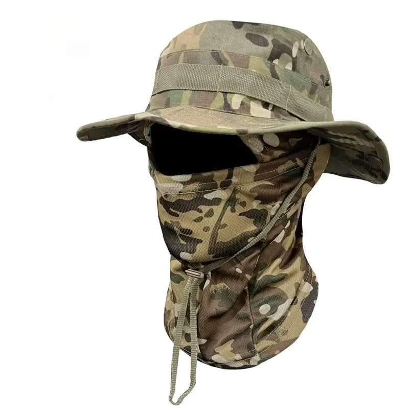 Lightweight Camouflage Bucket Hat with Adjustable Drawstring, All-Seasons Outdoor Sun Protection for Hiking & Festivals, Casual Outdoor Hat, Drawstring Cap, Windproof Cap