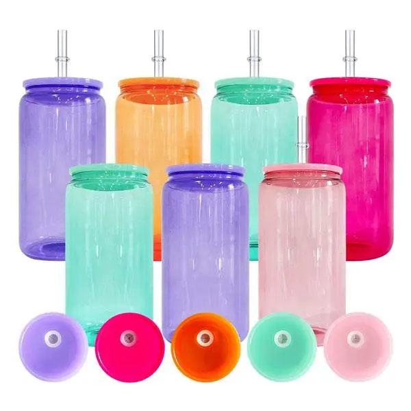 16oz jelly glass can 6oz Colored Blank Sublimation Borosilicate clear Glass Can Jelly Beer Glass Cup Elegant Shaped Drinking Glasses