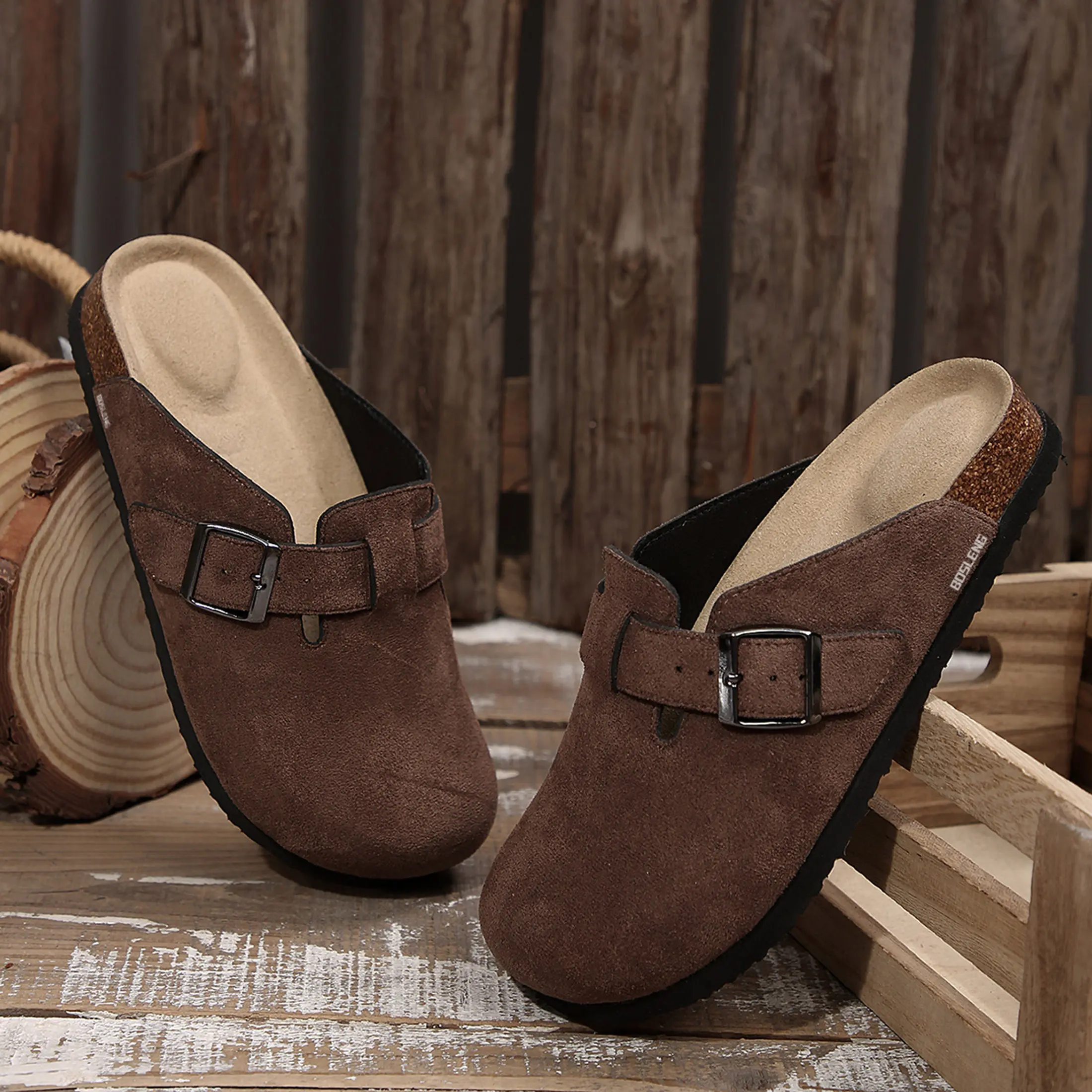 Womens Clogs Slip-on Potato Shoes Leather Mules with Suede Cork Footbed Womens Clogs Slip-on Potato Shoes Leather Mules with Suede Cork Footbed