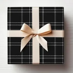 Dark Wrapping Paper Black Plaid Wrapping Paper Roll Modern Farmhouse Christmas Tartan Gift Wrapping Roll, Black and White Plaid Wrapping