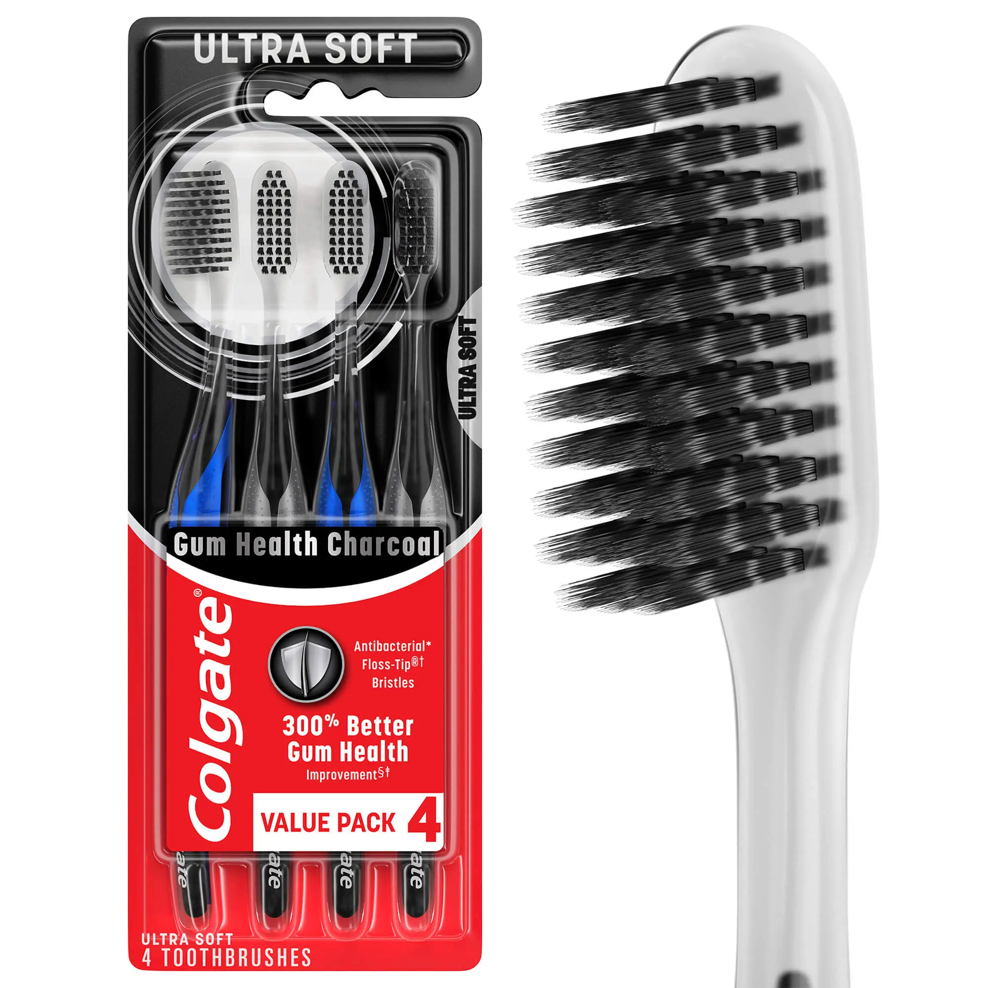 Colgate Gum Health Charcoal Adult Manual Toothbrush, Ultra Soft, 4 Pack Colgate Gum Health Charcoal Adult Manual Toothbrush, Ultra Soft, 4 Pack