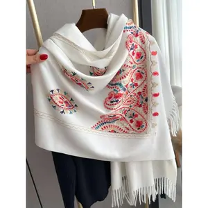 Women's Paisley Embroidery Tassel Decor Scarf, Casual Soft Warm Shawl for Fall & Winter, Fashion Accessories for Women & Girls(Sheet)