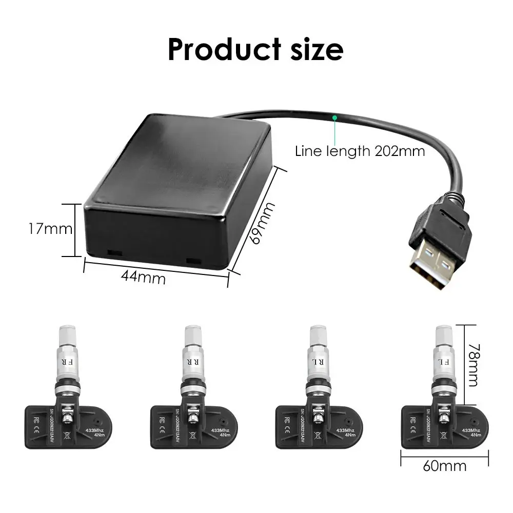 Built-in USB Interface TPMS Module (Tire Pressure Monitoring System) for Hizpo Android Multimedia Player, Navigation Display Head Unit, Autoradio