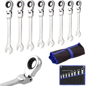 8 count Flexible Ratchet Wrenches Set SAE 5/16" to 3/4" Inch Standard Spanners Gear Ring Ratcheting Combination Flexi Wrench Kit Flex Flexible