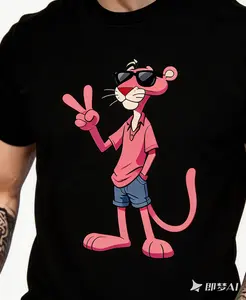 Men's Cotton Casual T-Shirt, Pink Panther Print