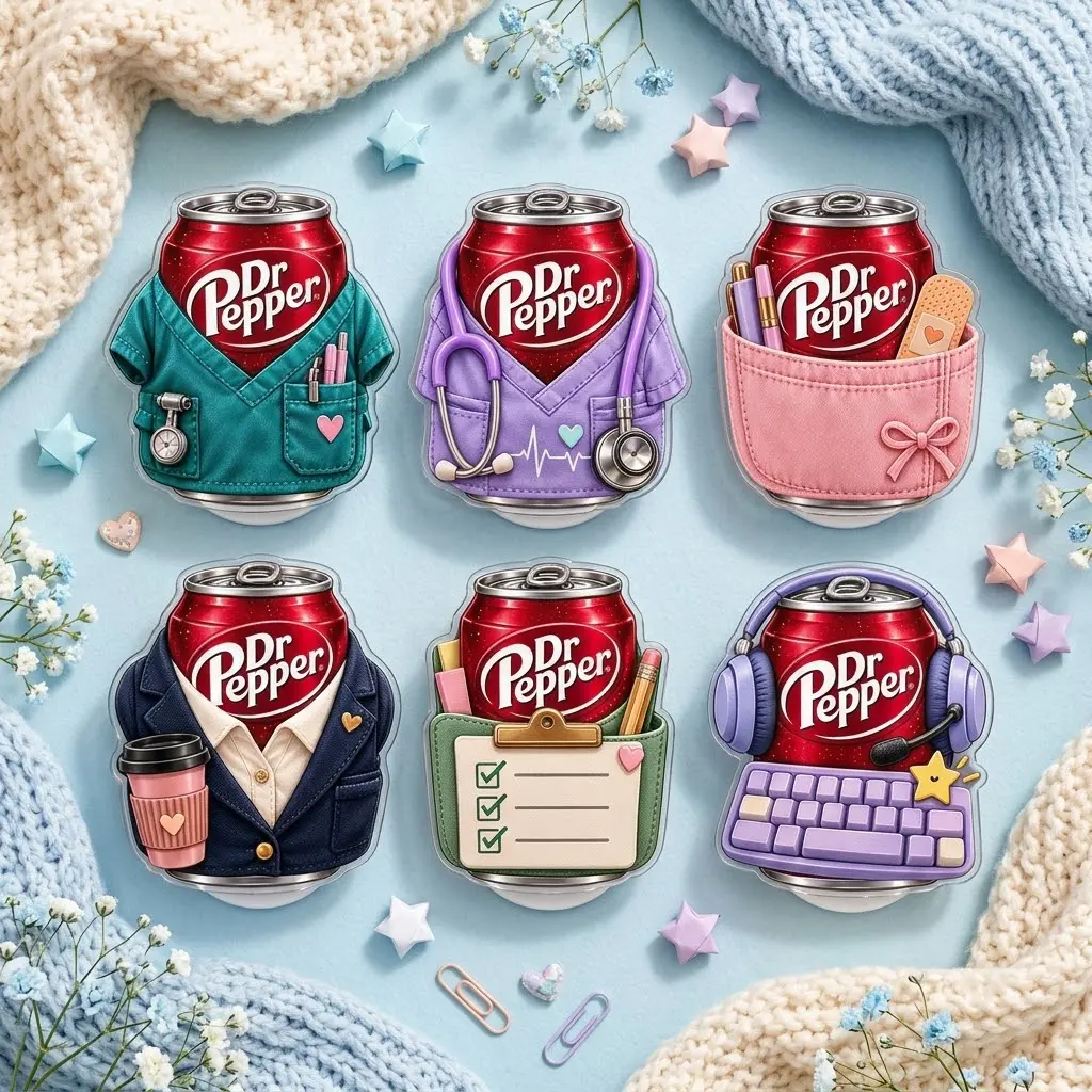 Dr Pepper Work Life Acrylic Phone Grip Set, Nurse Scrubs Office Coffee Checklist Headset Soda Phone Holder, Cute Career Gift for Dr Pepper Lovers
