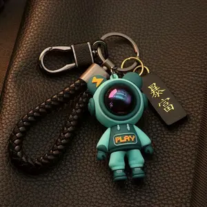 Cartoon Astronaut Couple Keychain - Fashion Costume Jewelry Accessory, Car Pendant Decoration, Cartoon Badge, Chain-Attached, Charm, Cosmic, Decorative Chain Keychain, Cartoon Badge Keychains, Chain-Attached Keychains