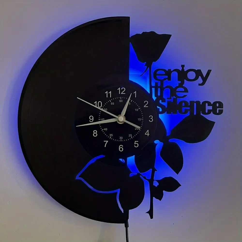 Retro vinyl record wall clock, Led wall clocks, Decorative wall clock, with LED backlight, featuring a rose-shaped design, suitable for home decoration, hotel decoration, office decoration, holiday gift, birthday gift