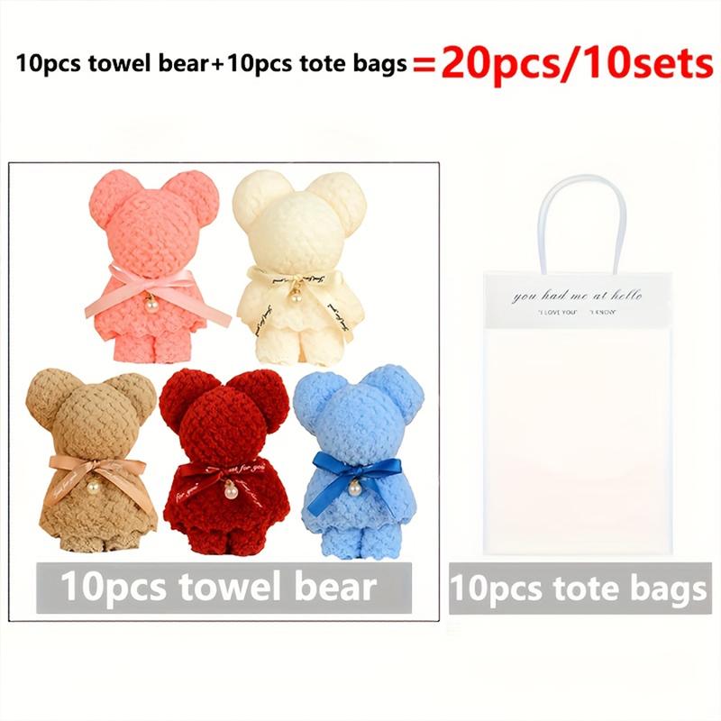 20pcs Cute Bear Towel Gift Set with Transparent Bags - Perfect for Weddings, Birthdays, Mother's Day & Christmas Party Favors Absorbent Thickened Towels