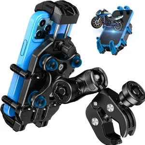 Motorcycle Phone Mount with Vibration Dampener & High-Speed Secure Lock, Anti-Theft ATV Scooter Handlebar Holder for 5.4 to 7.2 Smartphone