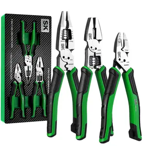 SK 3-Piece Multi-use Pliers Set, 7-Inch Diagonal Plier, 8-Inch Noodle Nose and Linesman Pliers, CR-V Construction, Anti-slip Handle, with EVA Foam Tool Organizer