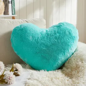 Heart Pillows Teal Heart Shaped Love Throw Pillows Gifts Ultra Soft Faux Rabbit Fur Small Cute Pillows for Women Girls Kids Room Decor 10x13 Inch