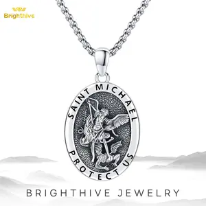 Brighthive S925 sterling silver Saint Michael necklace - Archangel pendant medal, unisex Christian jewelry, suitable for daily wear, as a holiday blessing gift necklace