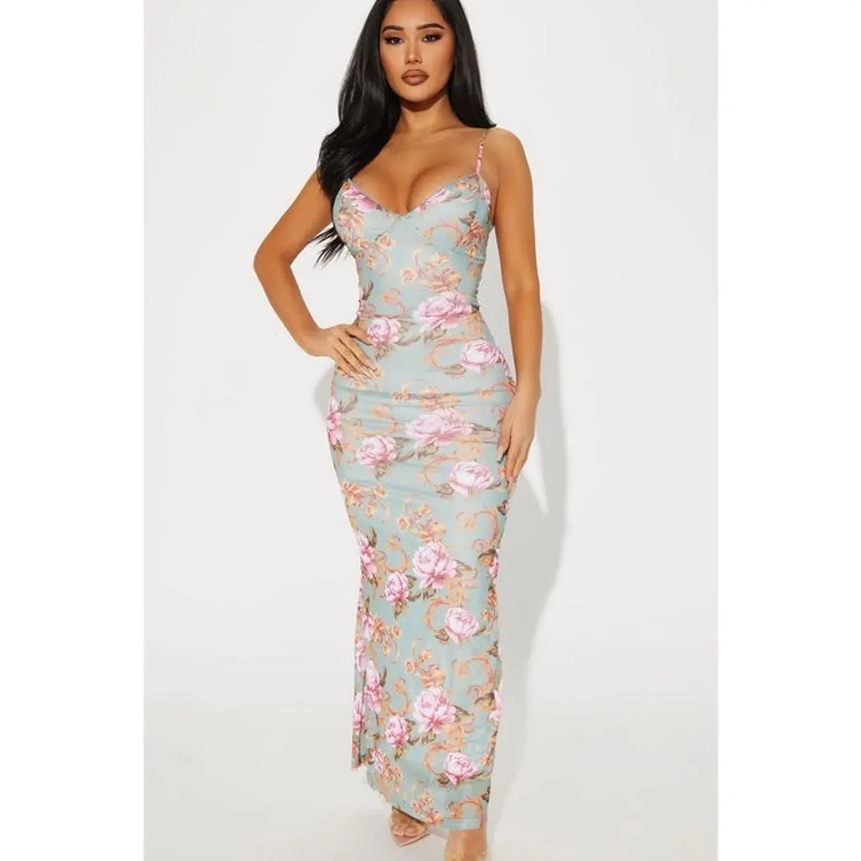 Annie Floral Mesh Maxi Dress - Green/combo