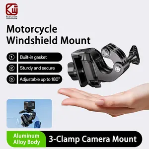 KEWIG Motorcycle Windshield Camera Mount for GoPro & Action Cameras, Aluminum Alloy Clip Base, 180° Angle-Adjustable TPU Adapter, Stable Motovlog Riding Video Accessory