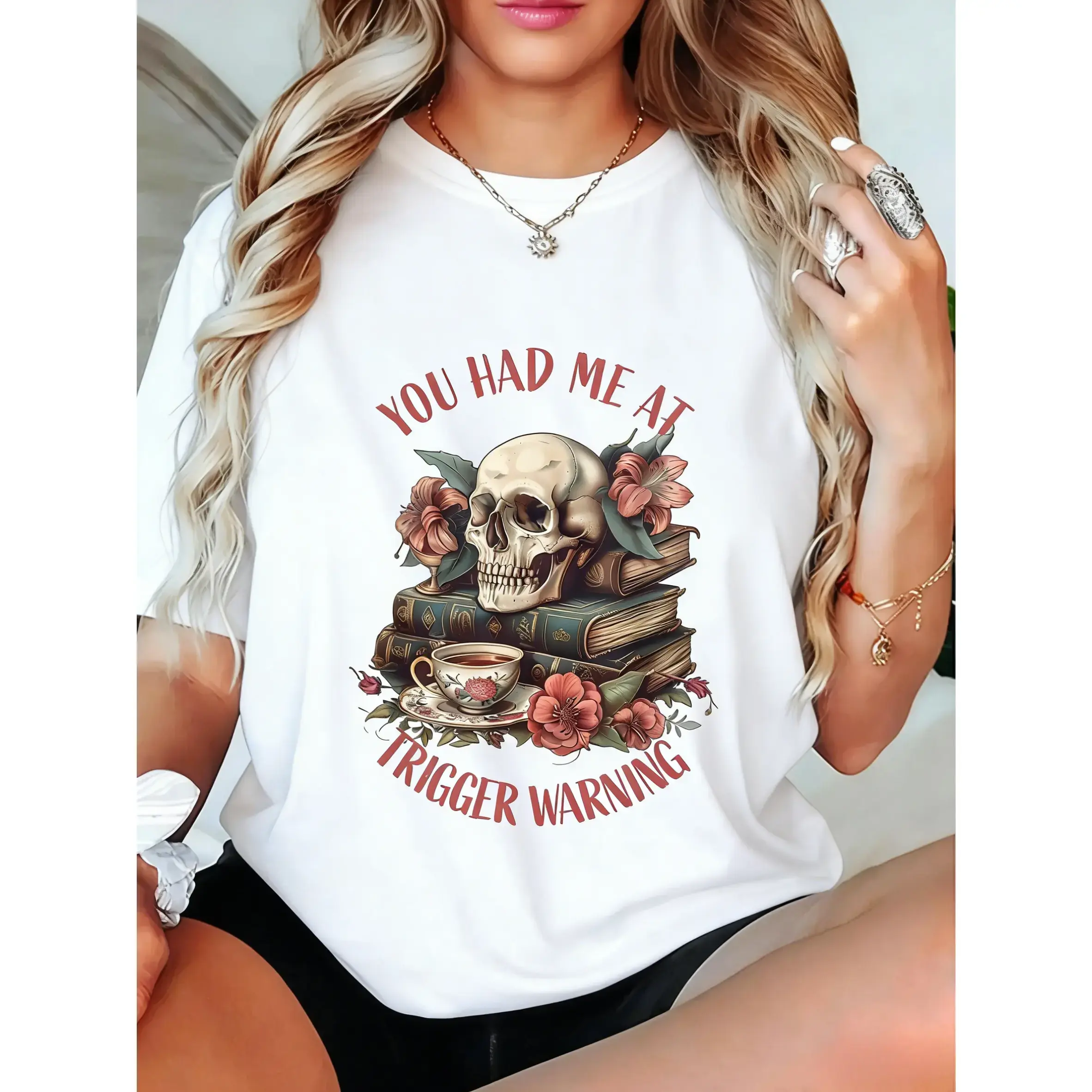 Unisex You Had Me At Trigger Warning Dark Romance Smutt Book Reader T-Shirt Casual Top