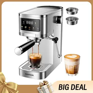 SHARDOR 20 Bar Professional Espresso Coffee Maker, Stainless Steel Kitchen Coffee Equipment, Touchscreen Temperature Control, 2-in-1 Milk Frother, Compact, Small Footprint, US Plug Type