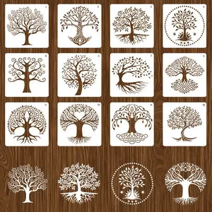 12 Piece Tree of Life Stencils Set, Washable Flexible Reusable 6 Inch Painting Templates for DIY Decorative Crafts, Perfect for Home Decor Arts on Walls, Fabrics, Windows
